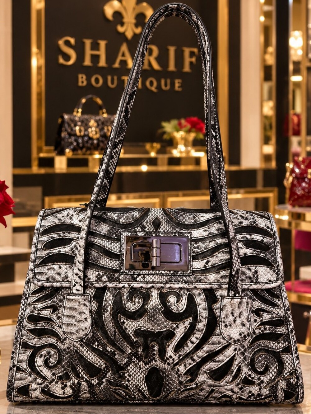 Sharif Snakeskin Embossed Shoulder Bag - NWT